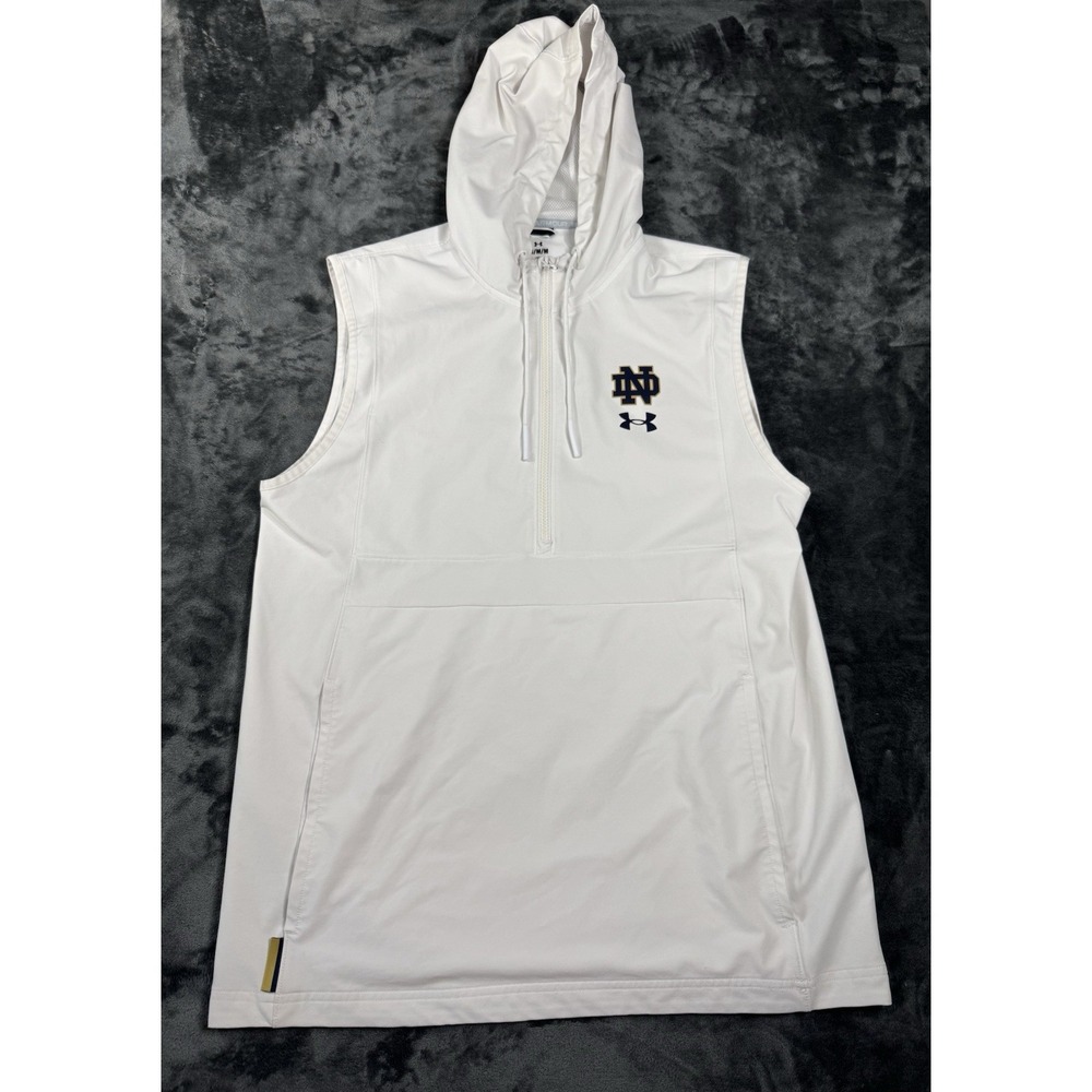 Under Armour Notre Dame Fighting Irish Mens M White Hooded 1/2 Zip Vest